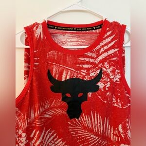 Under Armour women’s‎ Project Rock, aloha camo tank top, versa red in medium.